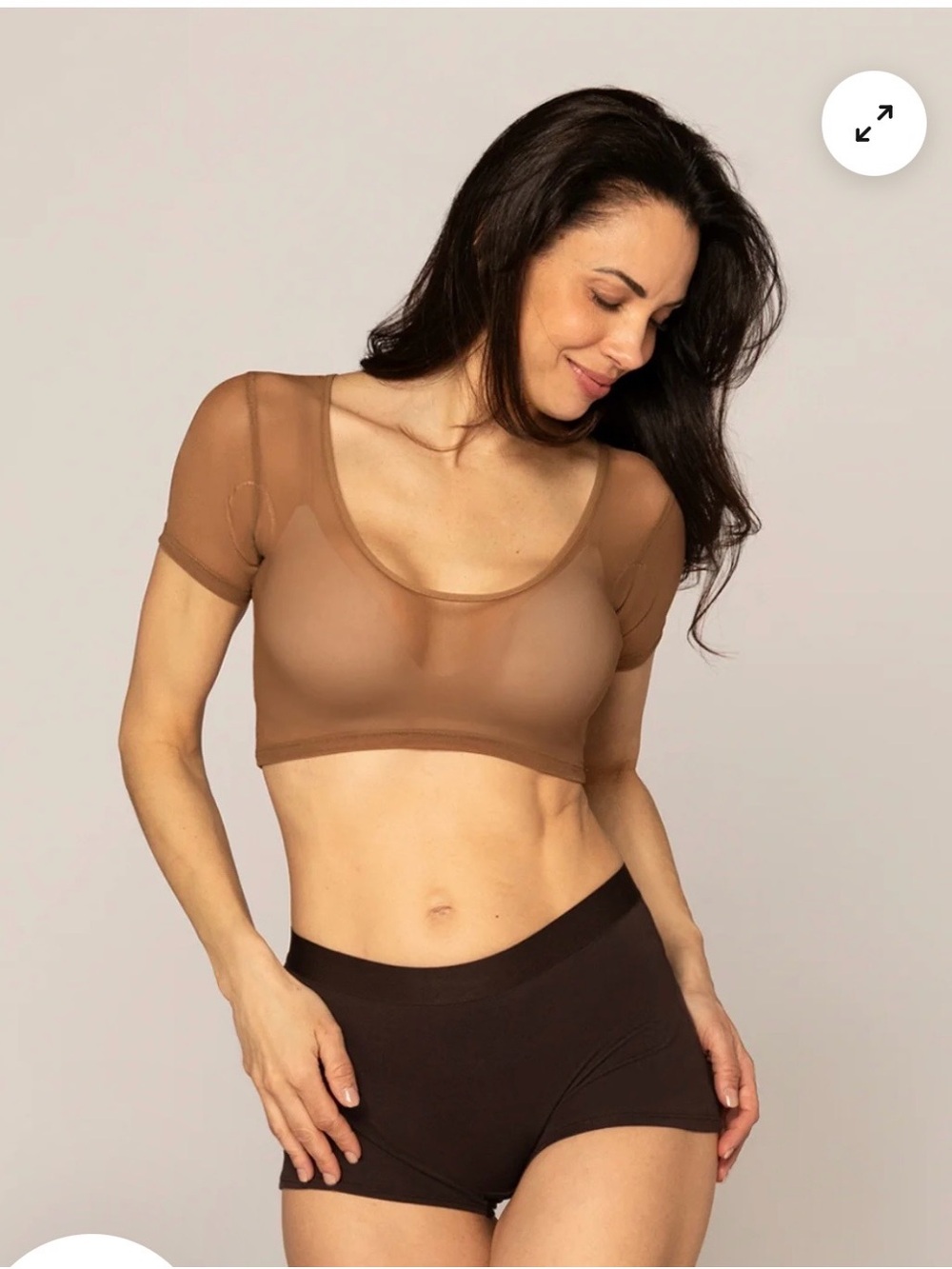 Numi Sheer Short Sleeve Crop Top in cinnamon